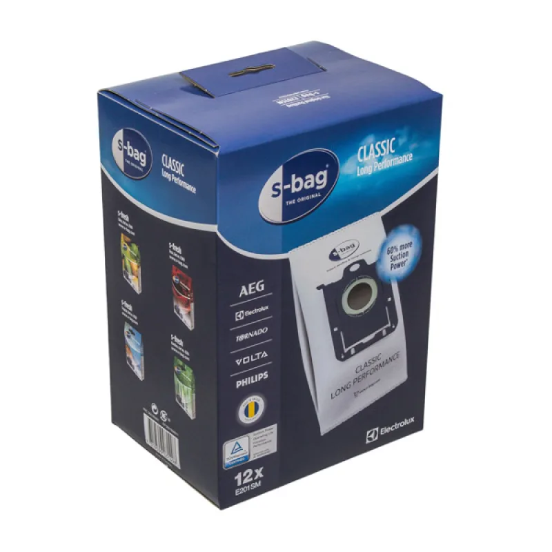 Мешки (пылесборники) для пылесоса Electrolux 900168481 E201M S-BAG Classic Long Performance, 12 шт., микроволокно