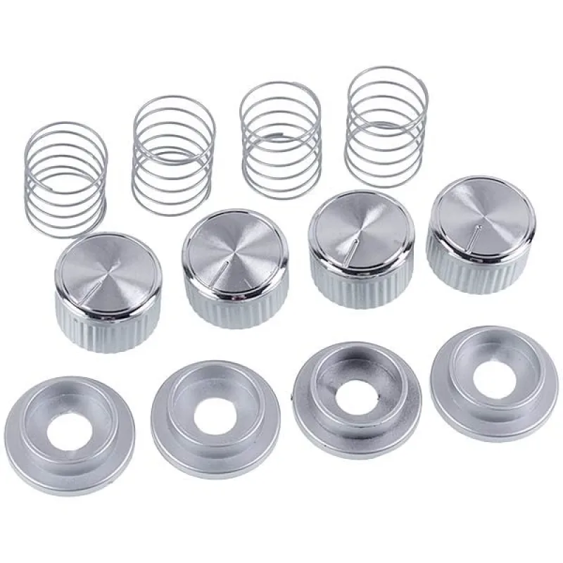 Universal cooker knobs with dial rings and springs, 4 pcs, silver
