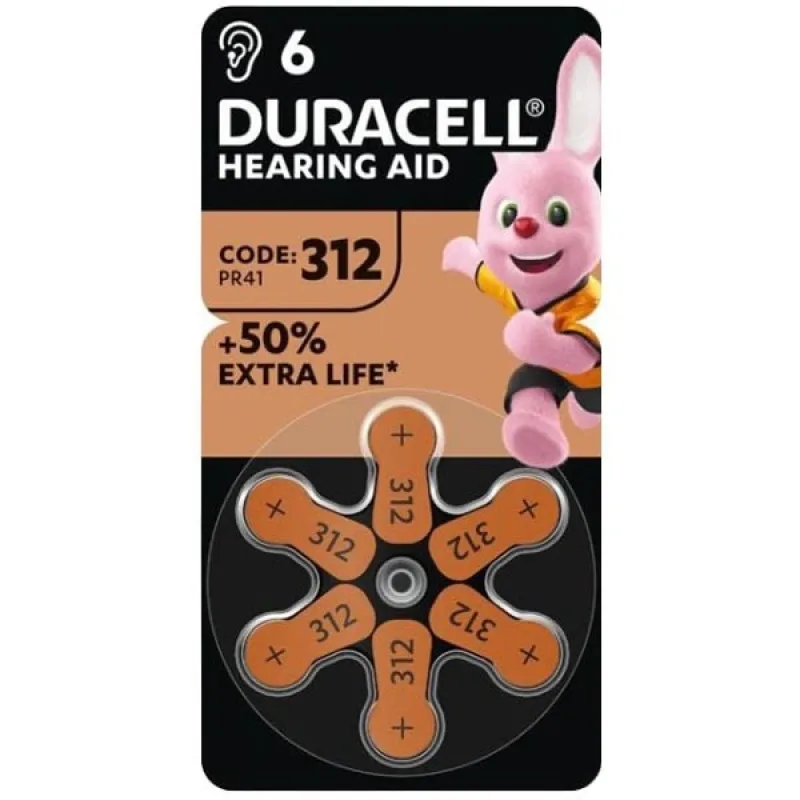 Батарейка Duracell Hearing Aid 312 (PR41) 1.45V блістер 6 шт.