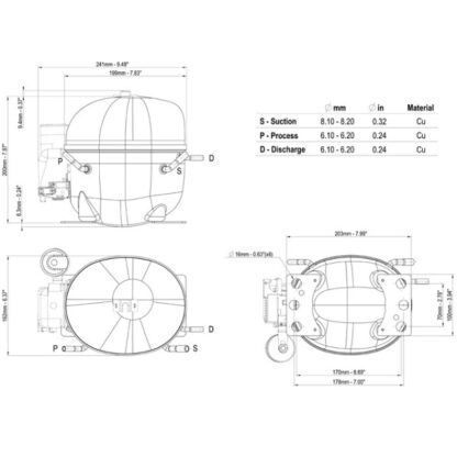 Компресор для холодильника EMBRACO ASPERA NEK6210GK R404a 775W (з пусковим реле CSIR) - Зображення 6