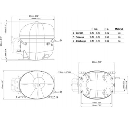 Компресор для холодильника EMBRACO NEU2178GK R404a 900W (з пусковим реле CSCR) - Зображення 4
